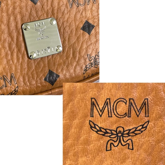 HTF $895 MCM Essential Visetos Double Pochette Crossbody Bag Cognac Black EUC - Picture 6 of 16